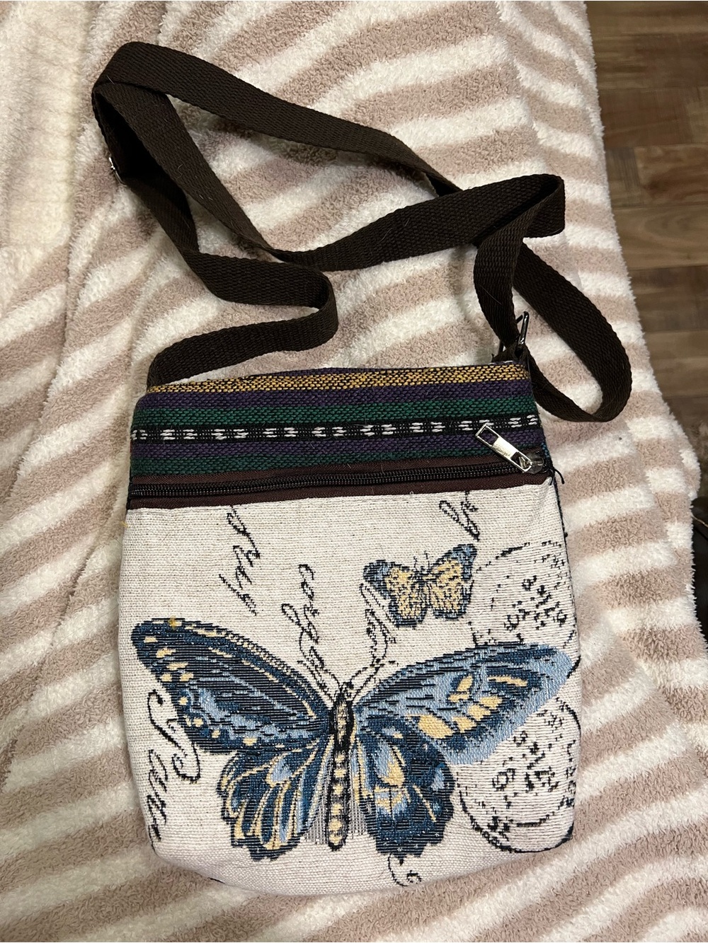 Woven‎ Tapestry Butterfly Crossbody Bag Multicolor Tribal Boho Purse EUC